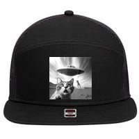 Alien UFO Funny Cat Selfie 7 Panel Mesh Trucker Snapback Hat