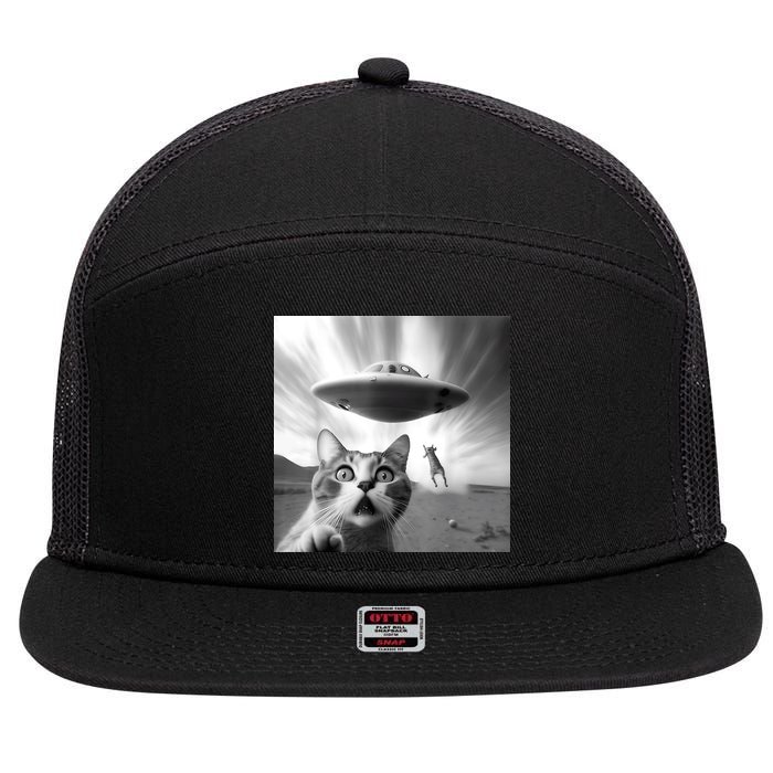 Alien UFO Funny Cat Selfie 7 Panel Mesh Trucker Snapback Hat