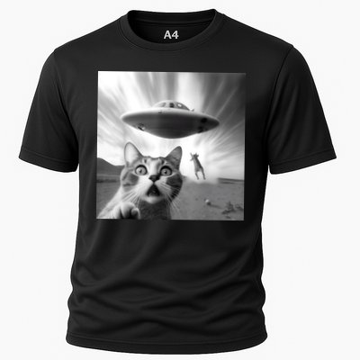Alien UFO Funny Cat Selfie Cooling Performance Crew T-Shirt