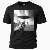 Alien UFO Funny Cat Selfie Cooling Performance Crew T-Shirt