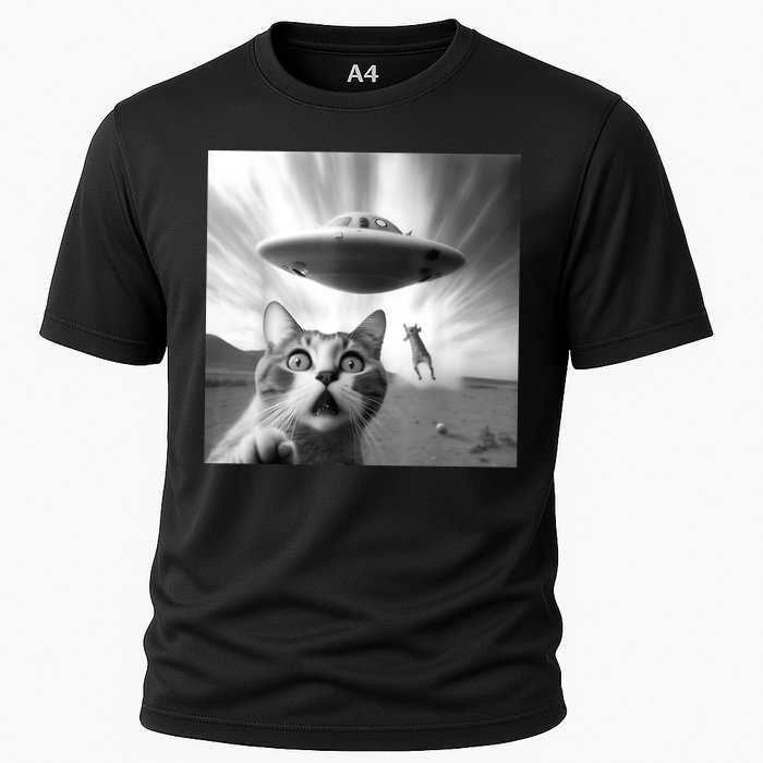 Alien UFO Funny Cat Selfie Cooling Performance Crew T-Shirt