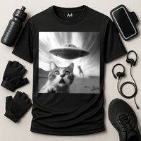 Alien UFO Funny Cat Selfie Cooling Performance Crew T-Shirt