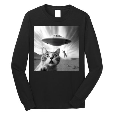 Alien UFO Funny Cat Selfie Long Sleeve Shirt