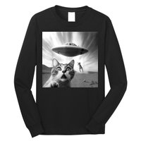 Alien UFO Funny Cat Selfie Long Sleeve Shirt