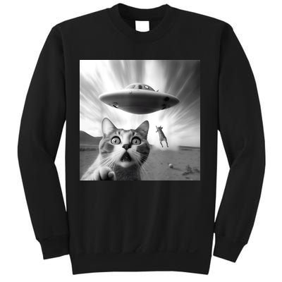 Alien UFO Funny Cat Selfie Sweatshirt