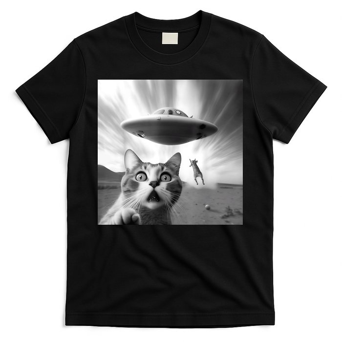 Alien UFO Funny Cat Selfie T-Shirt