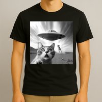 Alien UFO Funny Cat Selfie T-Shirt
