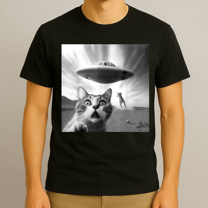 Alien UFO Funny Cat Selfie T-Shirt