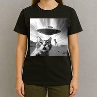 Alien UFO Funny Cat Selfie T-Shirt