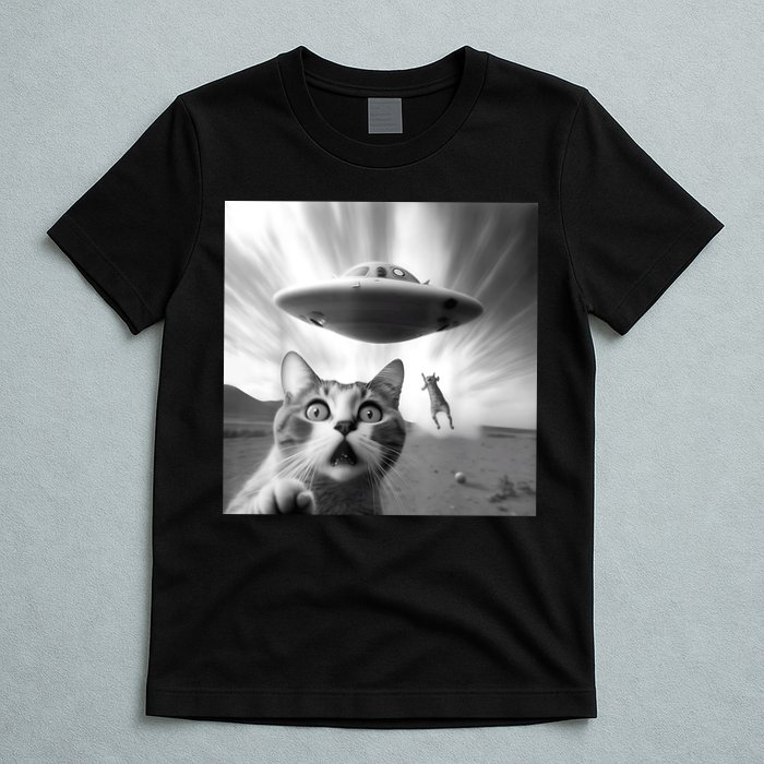 Alien UFO Funny Cat Selfie T-Shirt