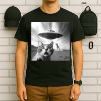 Alien UFO Funny Cat Selfie T-Shirt