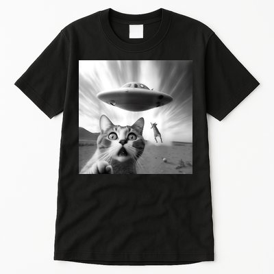 Alien UFO Funny Cat Selfie Tall T-Shirt