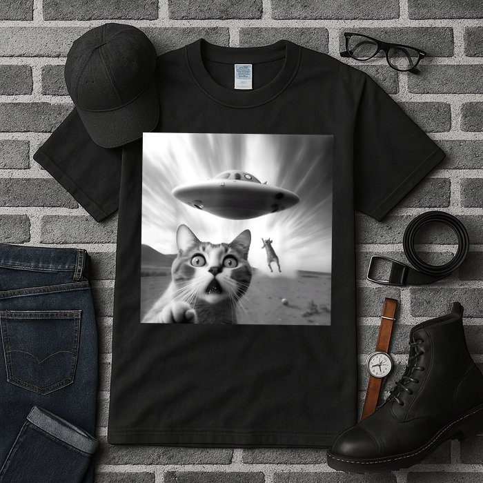Alien UFO Funny Cat Selfie Tall T-Shirt