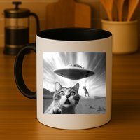 Alien UFO Funny Cat Selfie Mug
