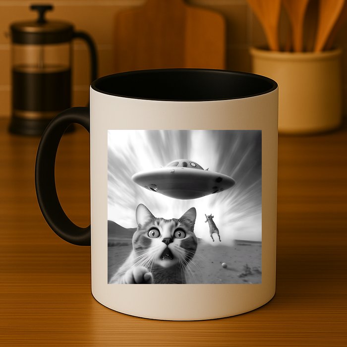 Alien UFO Funny Cat Selfie Mug