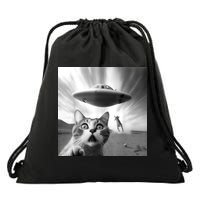 Alien UFO Funny Cat Selfie Drawstring Bag