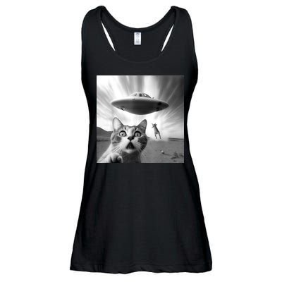 Alien UFO Funny Cat Selfie Ladies Essential Flowy Tank
