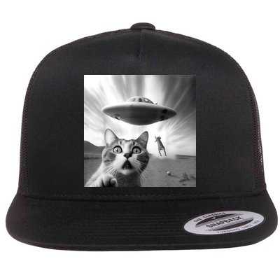 Alien UFO Funny Cat Selfie Flat Bill Trucker Hat