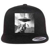 Alien UFO Funny Cat Selfie Flat Bill Trucker Hat