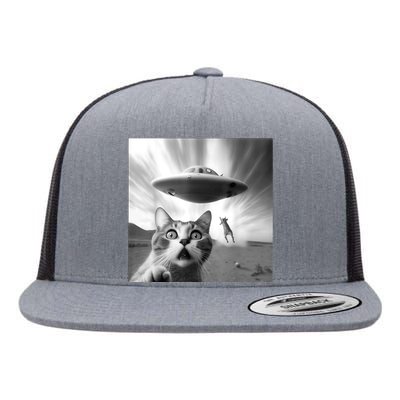 Alien UFO Funny Cat Selfie Flat Bill Trucker Hat