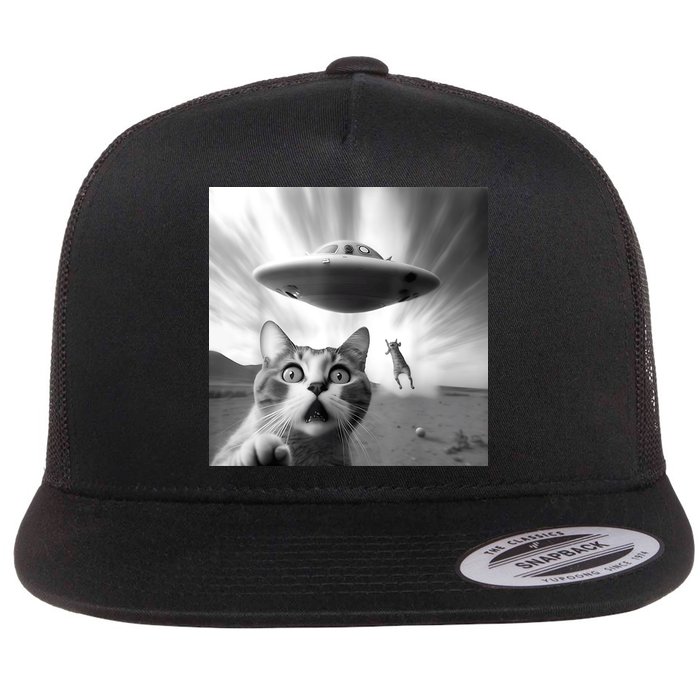 Alien UFO Funny Cat Selfie Flat Bill Trucker Hat