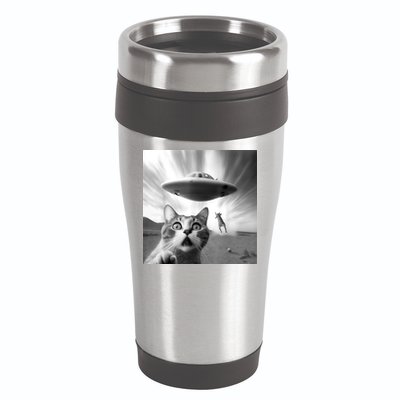 Alien UFO Funny Cat Selfie 16oz Travel Tumbler