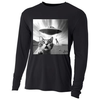 Alien UFO Funny Cat Selfie Cooling Performance Long Sleeve Crew