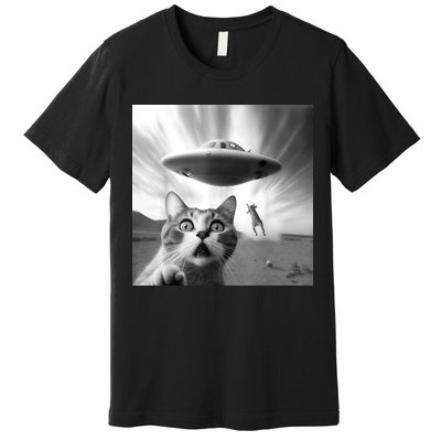 Alien UFO Funny Cat Selfie Premium T-Shirt