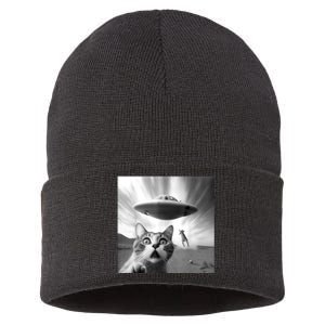 Alien UFO Funny Cat Selfie Sustainable Knit Beanie