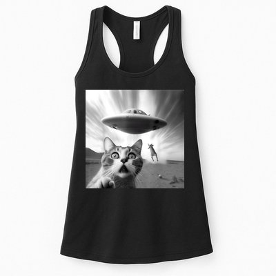 Alien UFO Funny Cat Selfie Womens Tank Top