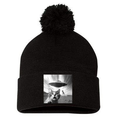 Alien UFO Funny Cat Selfie Pom Pom 12in Knit Beanie
