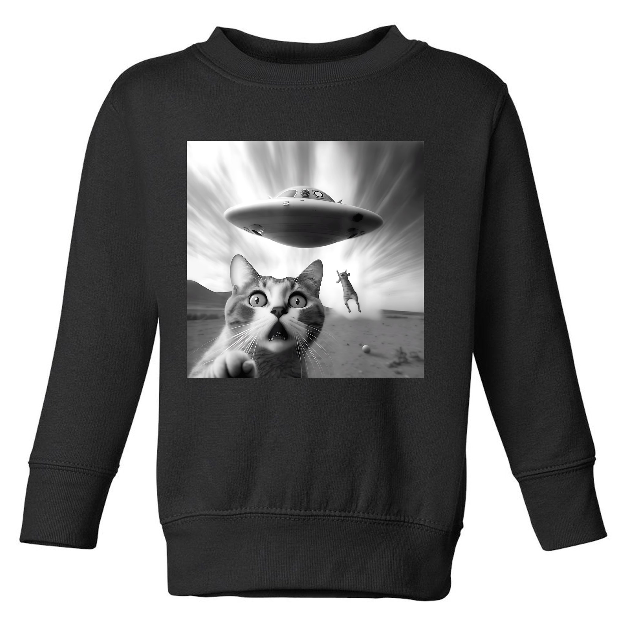Alien UFO Funny Cat Selfie Toddler Sweatshirt