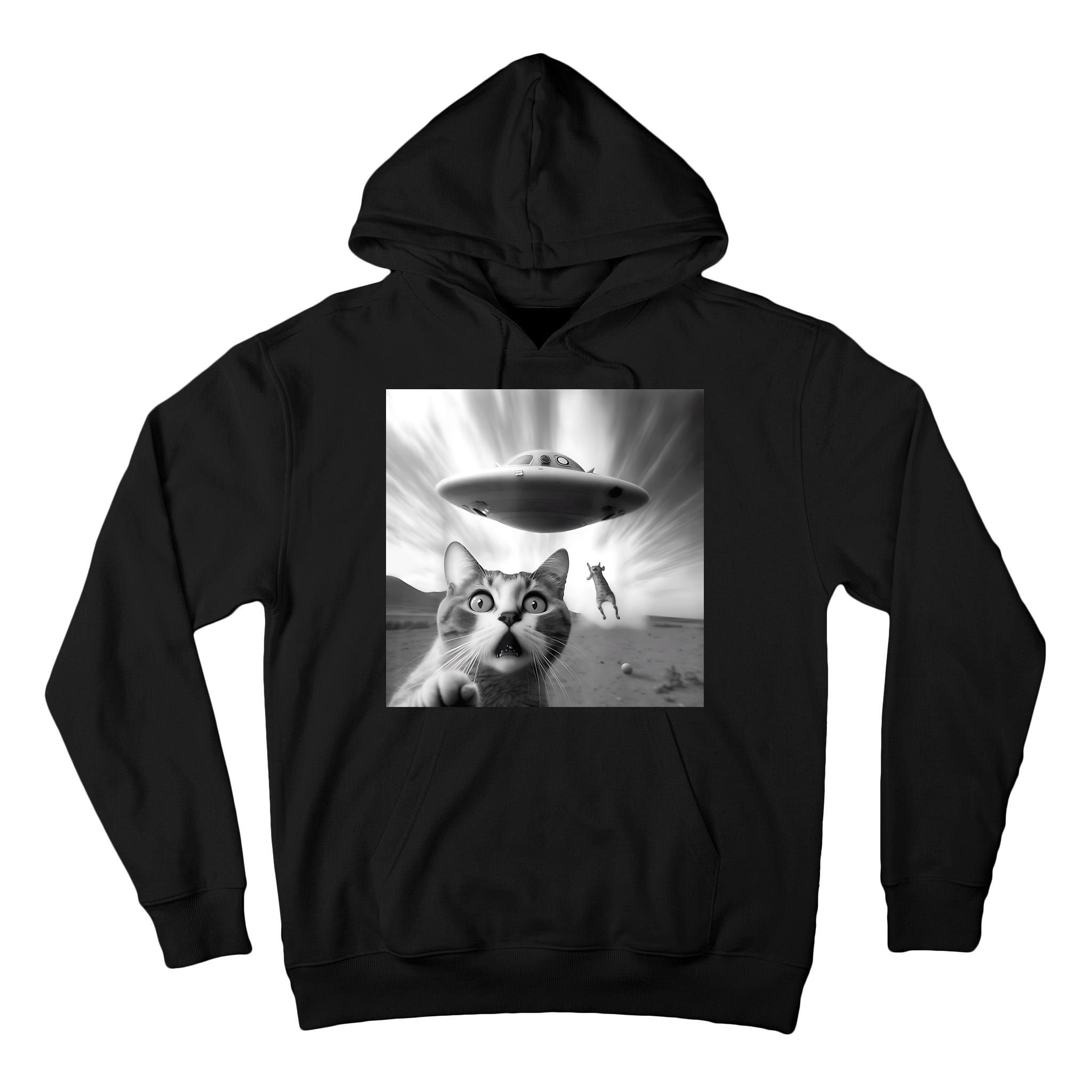 Alien UFO Funny Cat Selfie Tall Hoodie