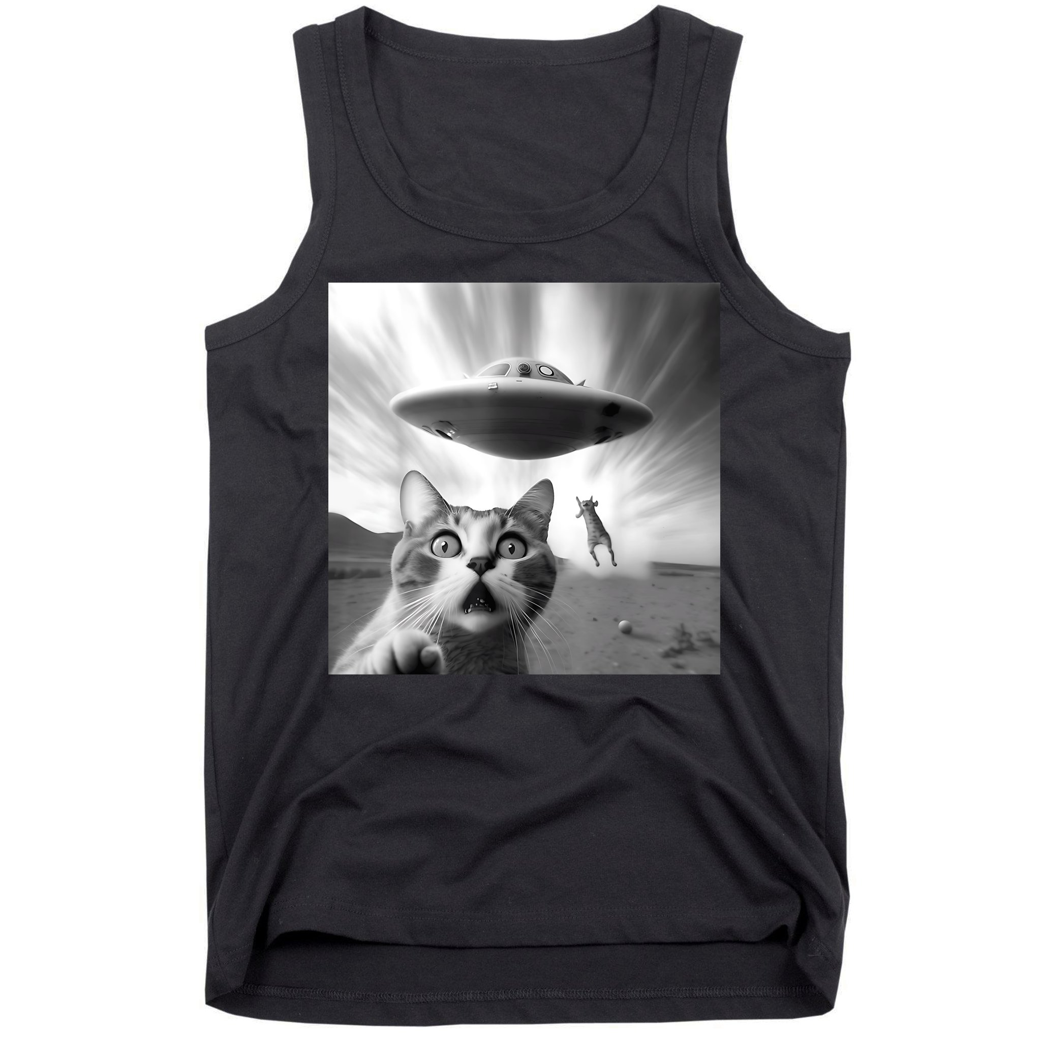 Alien UFO Funny Cat Selfie Tank Top