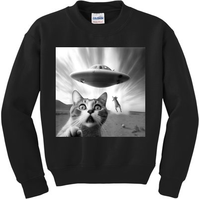 Alien UFO Funny Cat Selfie Kids Sweatshirt