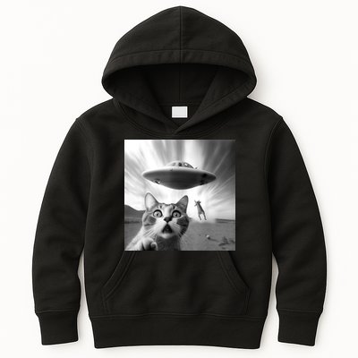 Alien UFO Funny Cat Selfie Kids Hoodie