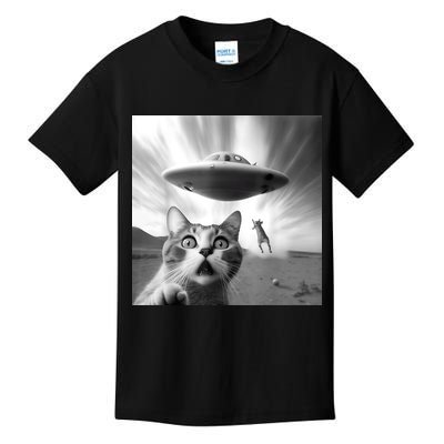 Alien UFO Funny Cat Selfie Kids T-Shirt