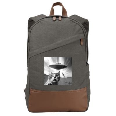 Alien UFO Funny Cat Selfie Cotton Canvas Backpack