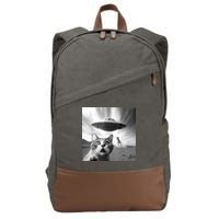 Alien UFO Funny Cat Selfie Cotton Canvas Backpack