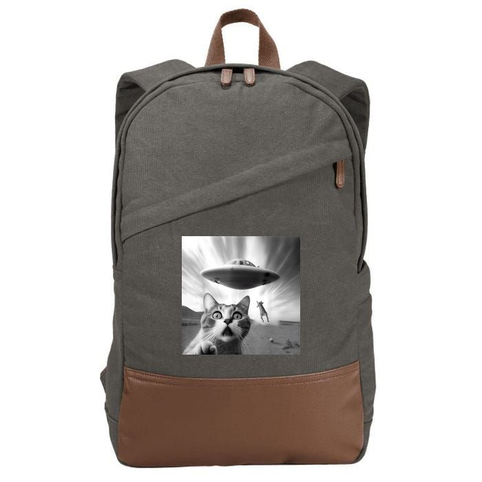Alien UFO Funny Cat Selfie Cotton Canvas Backpack
