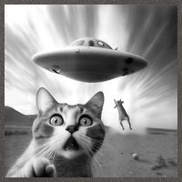 Alien UFO Funny Cat Selfie Cotton Canvas Backpack