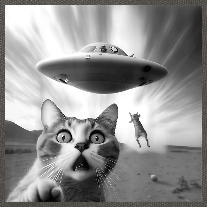 Alien UFO Funny Cat Selfie Cotton Canvas Backpack