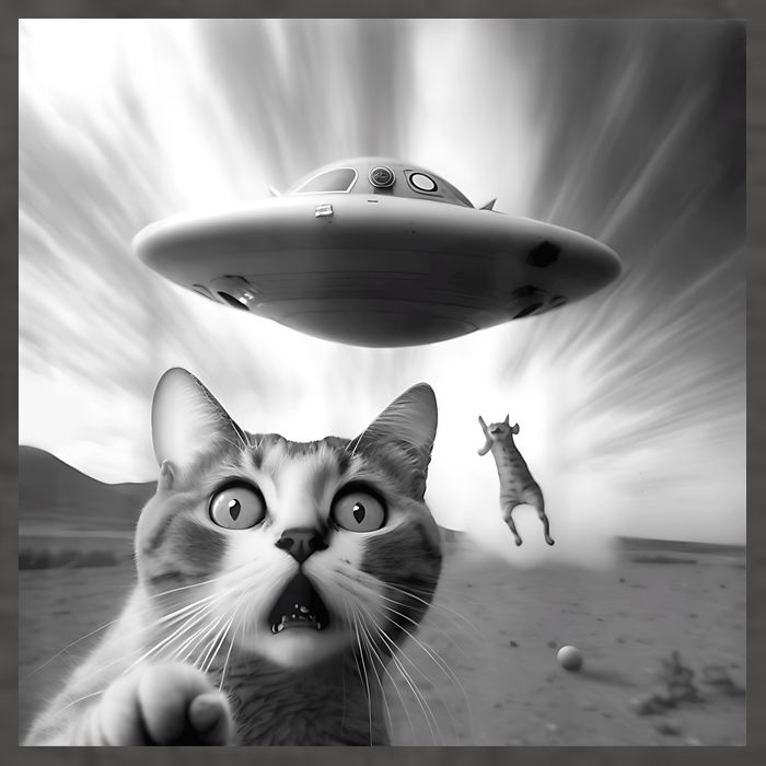 Alien UFO Funny Cat Selfie Vector Backpack