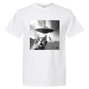 Alien UFO Funny Cat Selfie Garment-Dyed Heavyweight T-Shirt