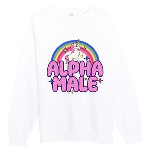 Alpha Unicorn Funny Sarcastic Ironic Weird Y2K Humor Premium Crewneck Sweatshirt