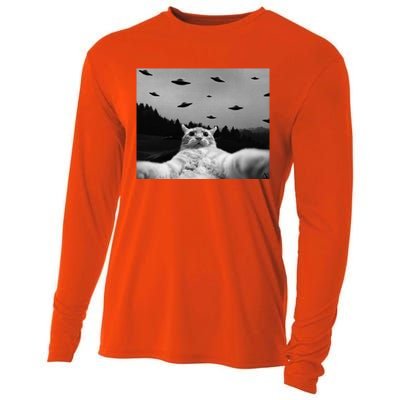 Alien UFO Funny Cat Cooling Performance Long Sleeve Crew