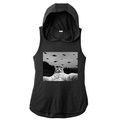 Alien UFO Funny Cat Ladies PosiCharge Tri-Blend Wicking Draft Hoodie Tank