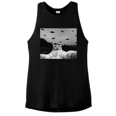 Alien UFO Funny Cat Ladies PosiCharge Tri-Blend Wicking Tank