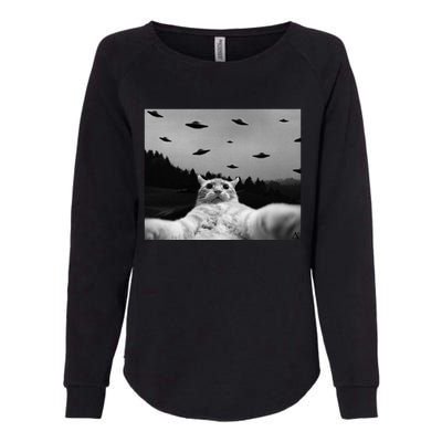 Alien UFO Funny Cat Womens California Wash Sweatshirt