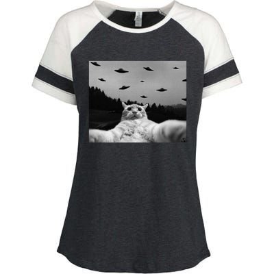 Alien UFO Funny Cat Enza Ladies Jersey Colorblock Tee